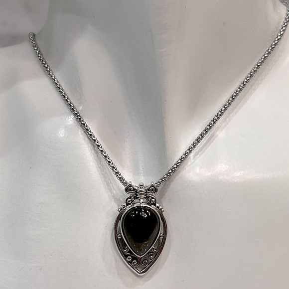 Sterling Silver SILVER Shungite Butterfly Bale Pendant Necklace - Picture 2 of 13